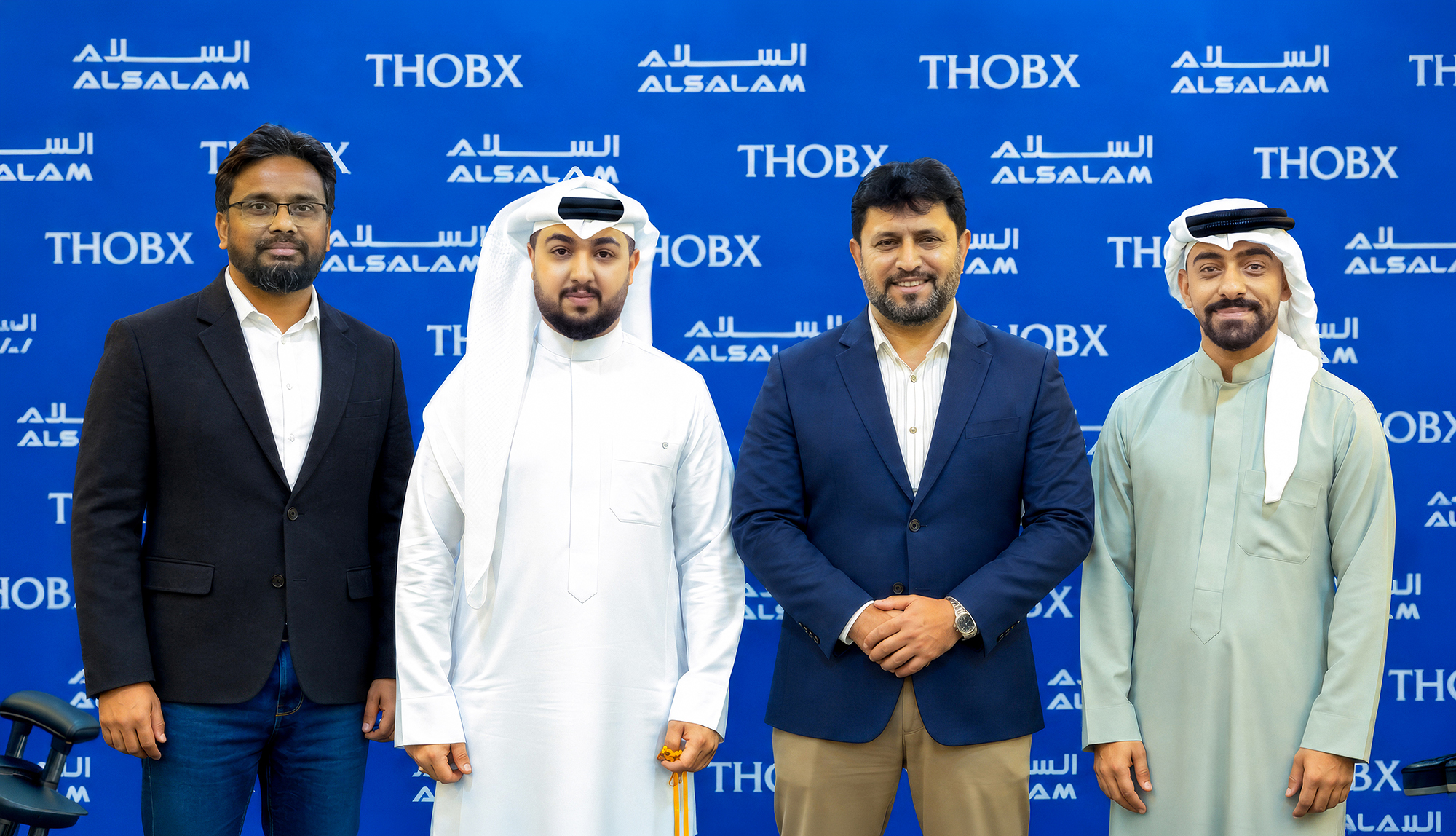 Representatives of ALSALAM Electronics and THOBX Tailoring at a joint event celebrating the completion of a Midea air conditioning installation project at THOBX’s second branch in Gardenia Plaza, Bahrain.
